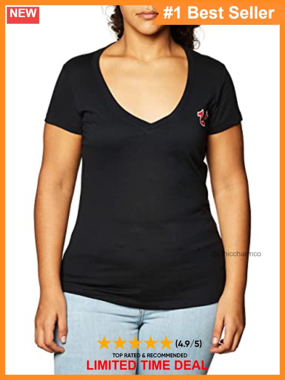 Women's V-Neck Graphic Tee Short Sleeve 100% Cotton Slim Fit Casual Top
